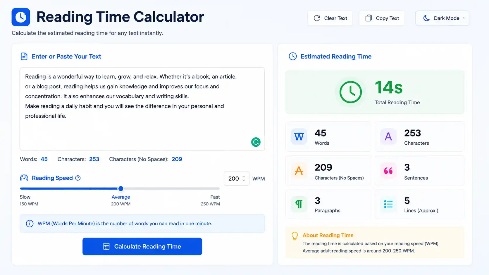 Reading Time Calculator