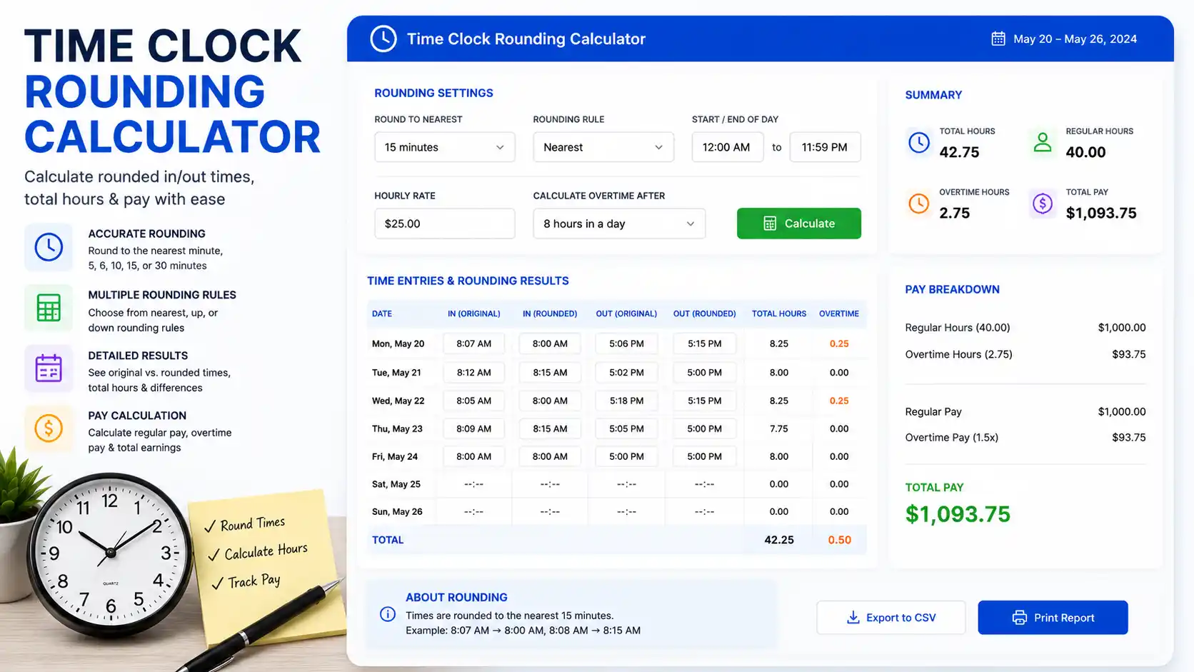 Time Clock Rounding Calculator