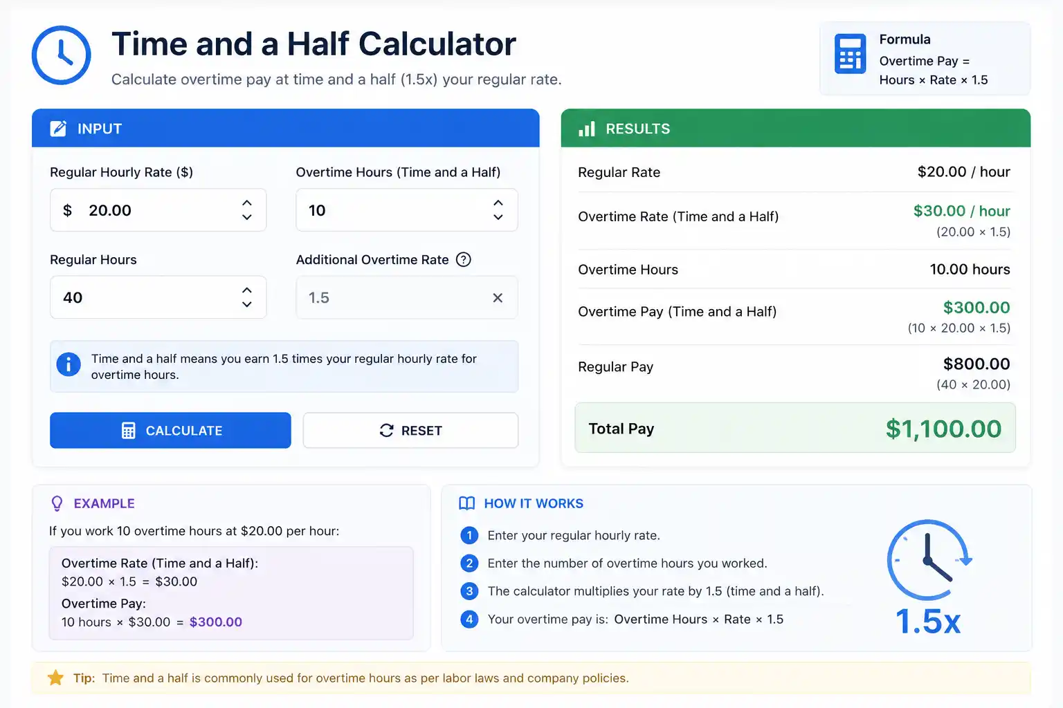 Time and a Half Calculator