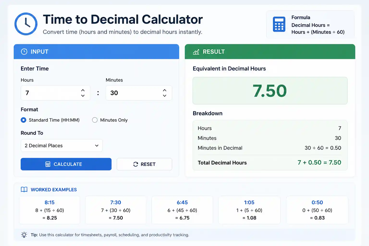 Time to Decimal Calculator