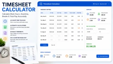 Timesheet calculator app interface mockup