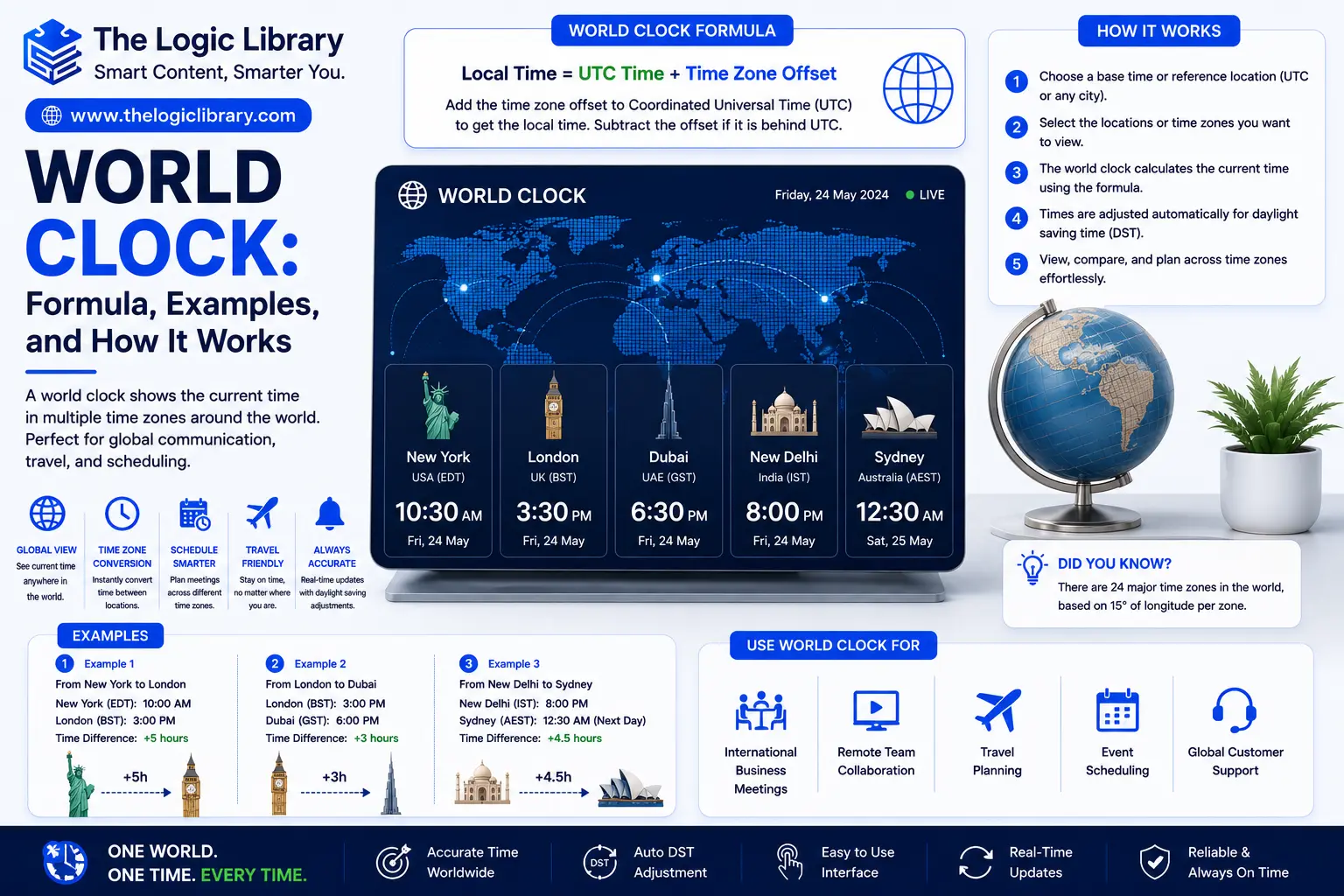 World clock tutorial infographic design